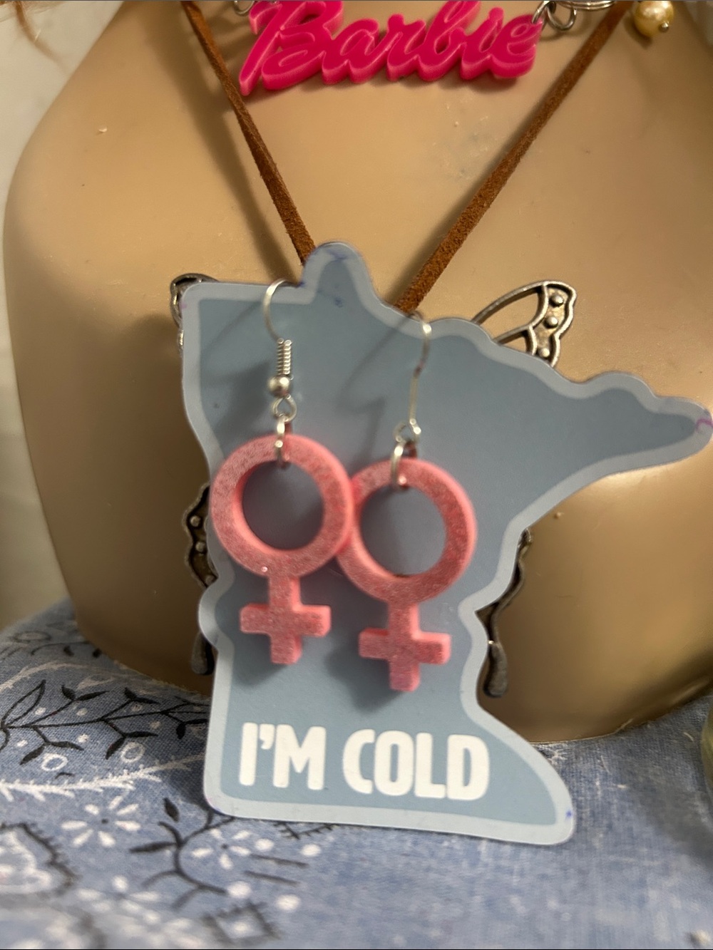 Etsy Pink, Glittery, Female Symbol Earrings